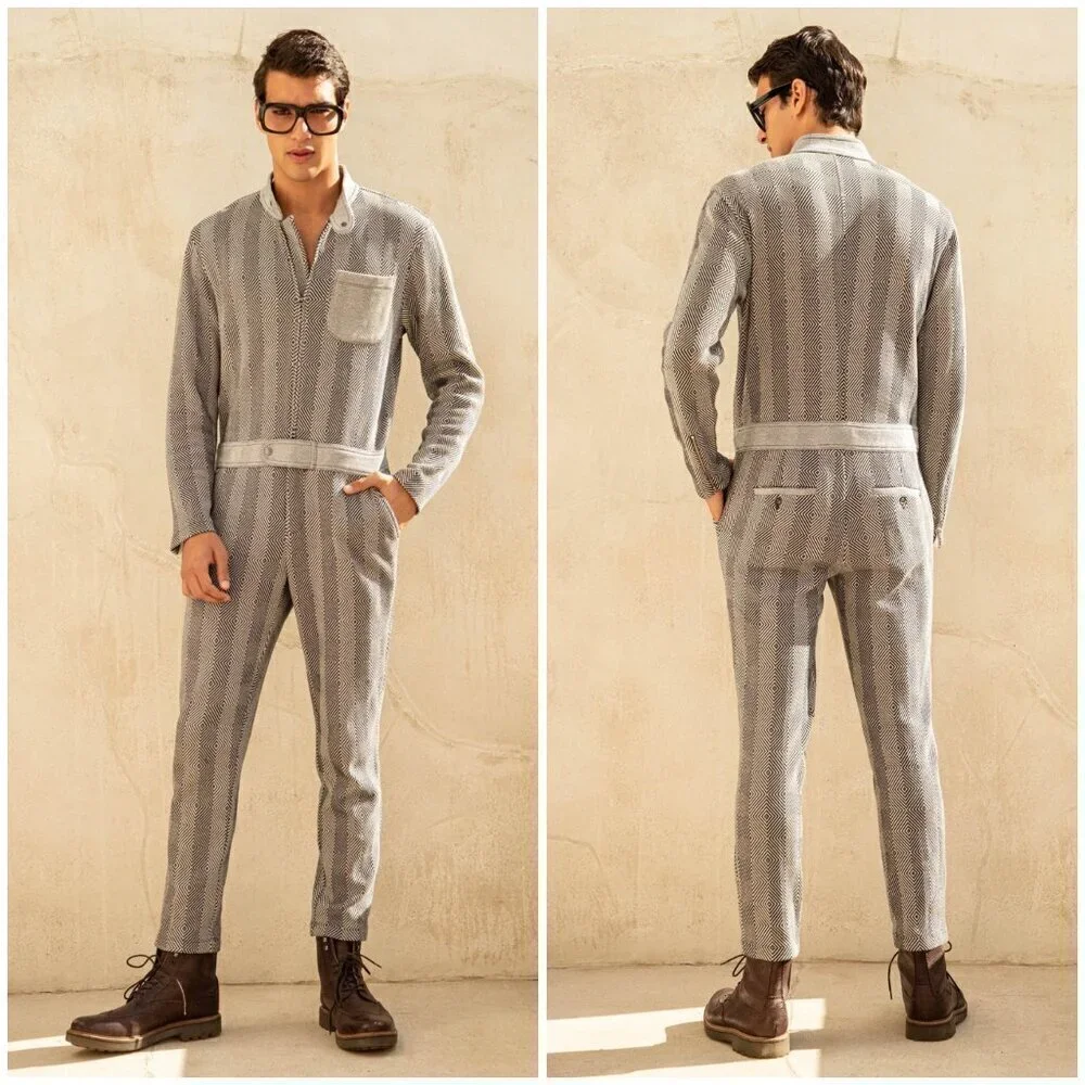 MR TURK by TRINA TURK Dean Jumpsuit ~ Soft Diamond Stripe Knit Print Large L NWT